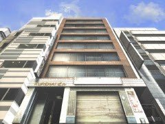 Building with red sign