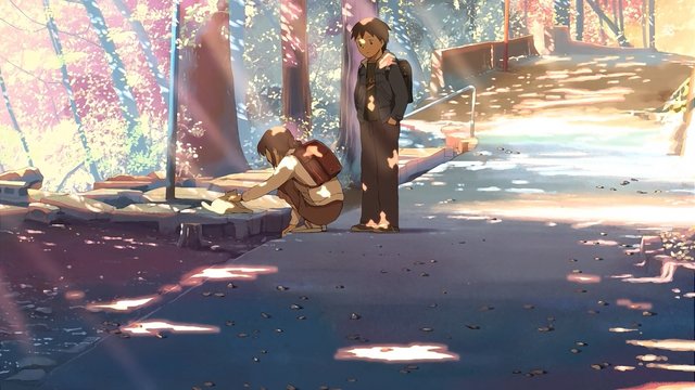 Young Akari and Takashi Walking in the Snow