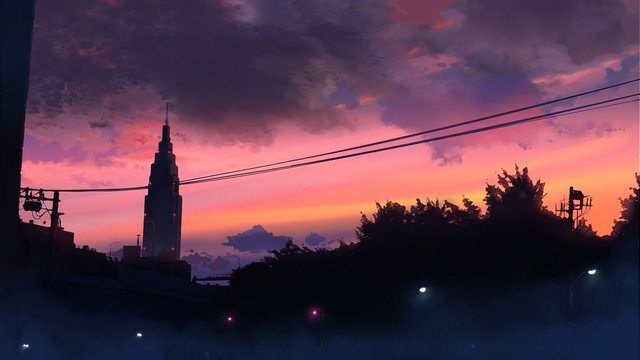 Railroad crossing of passing by and distant tower